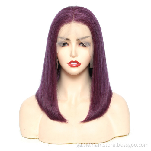 Mink Cuticle Aligned 12A Unprocessed Brazilian Ombre Short Human Hair Bob Wig  # Purple Lace Front Wig Human Hair